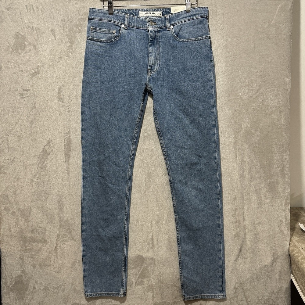 Lacoste Slim Fit Jeans Men's 34 Blue Straight Zip Fly Stretch Denim Pockets Logo